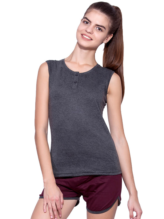 Ap'pulse Women's Sleeveless Henley Tshirt