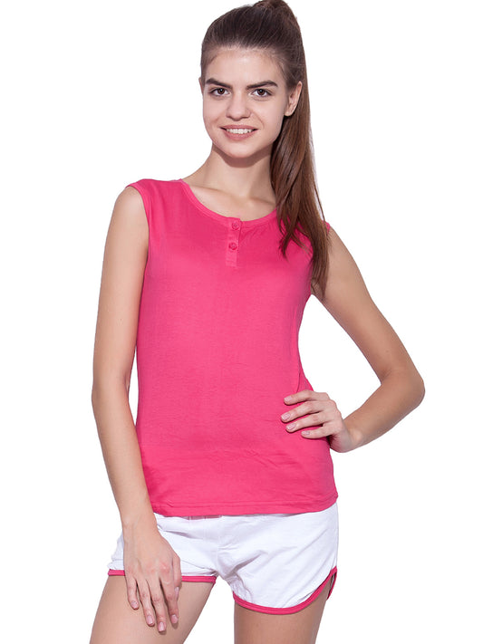 Ap'pulse Women's Sleeveless Henley Tshirt