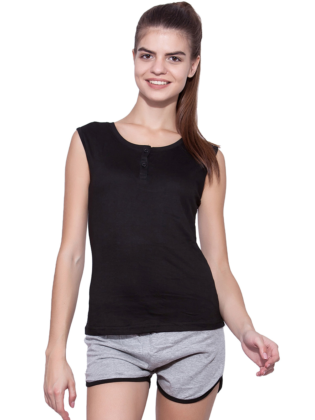 Ap'pulse Women's Sleeveless Henley Tshirt