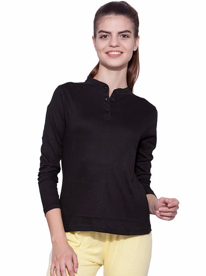 Appulse Women's Long Sleeve Mandarin Polo T-Shirt | Women | Premium Cotton | Activewear | Athleisure