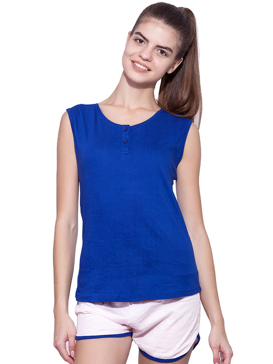 Ap'pulse Women's Sleeveless Henley Tshirt