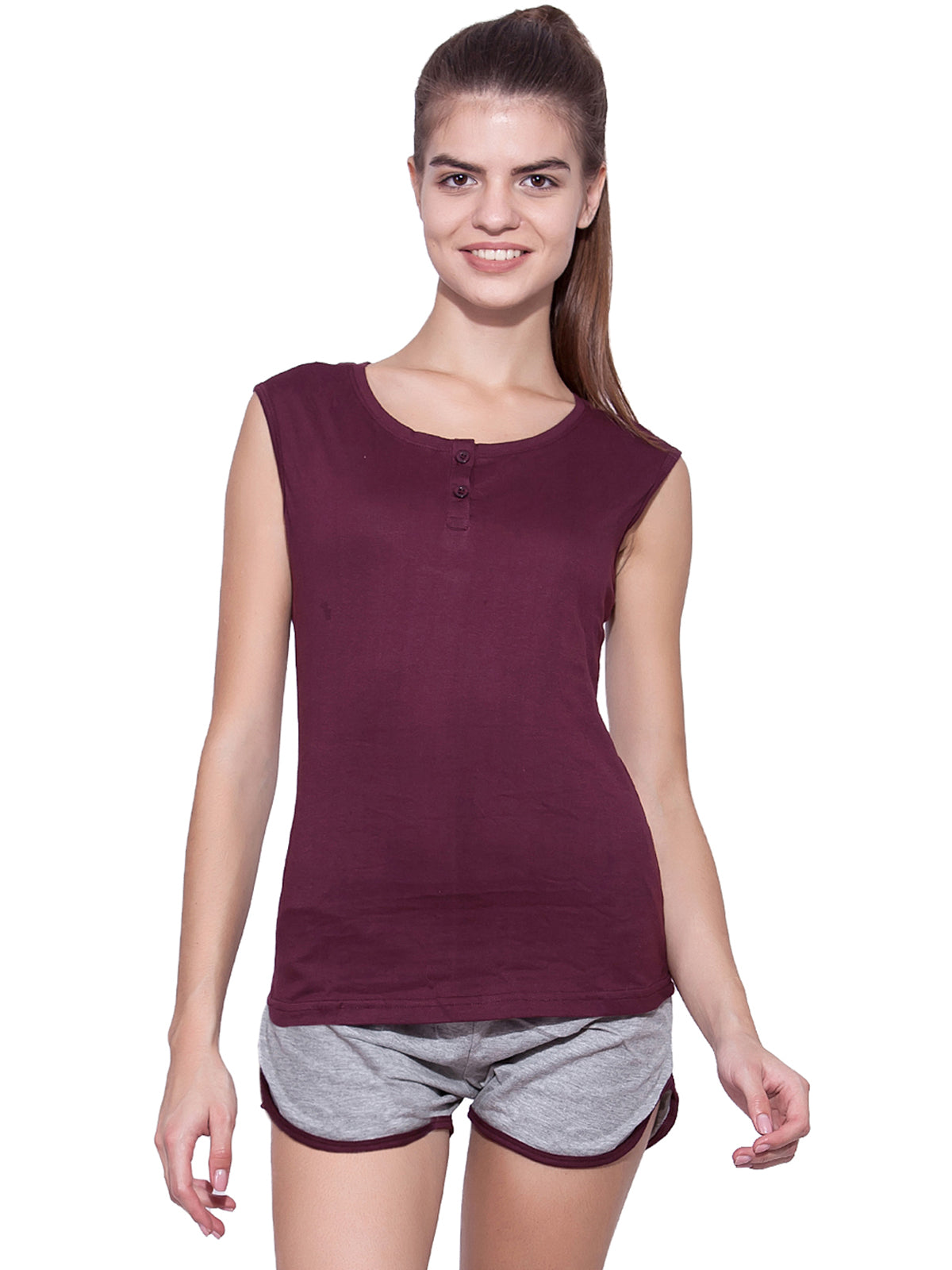 Ap'pulse Women's Sleeveless Henley Tshirt