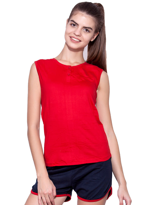 Ap'pulse Women's Sleeveless Henley Tshirt