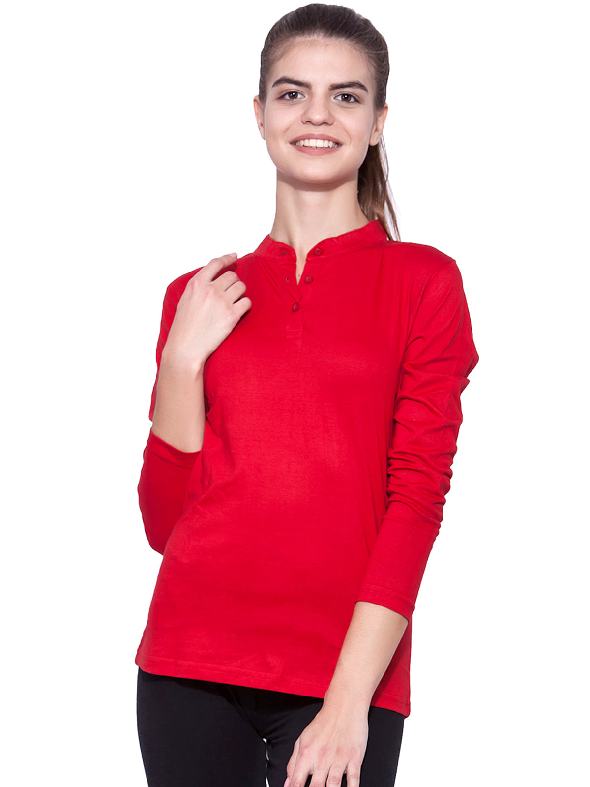 Ap'pulse Women's Long Sleeve Mandarin Polo Tshirt