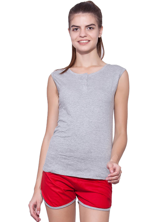 Ap'pulse Women's Sleeveless Henley Tshirt