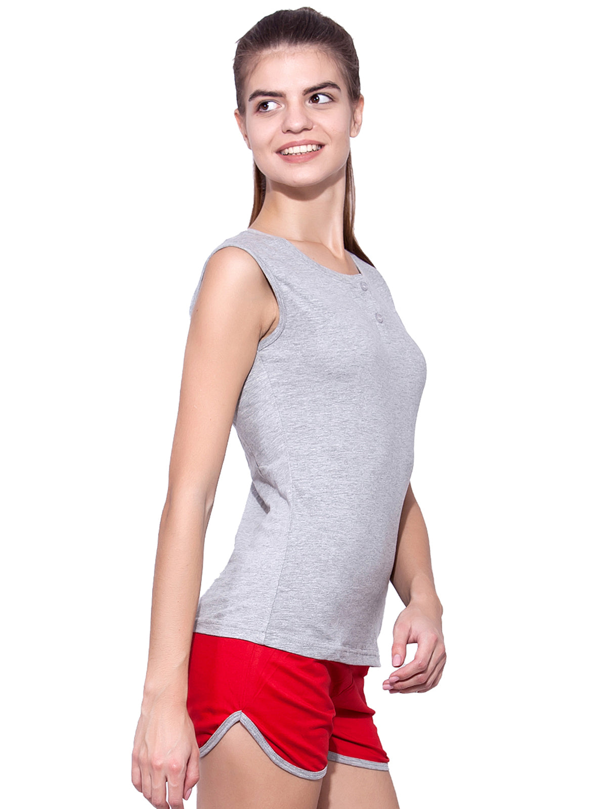 Ap'pulse Women's Sleeveless Henley Tshirt