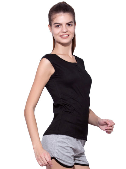 Appulse Women's Sleeveless Henley T-Shirt | Women | Premium Cotton | Activewear | Athleisure