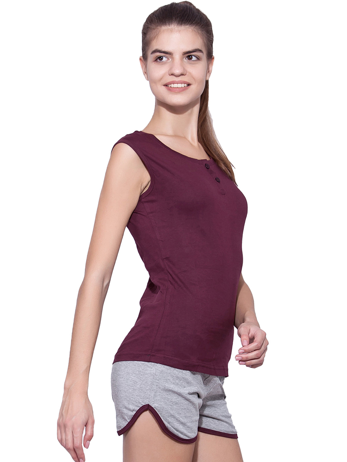 Ap'pulse Women's Sleeveless Henley Tshirt