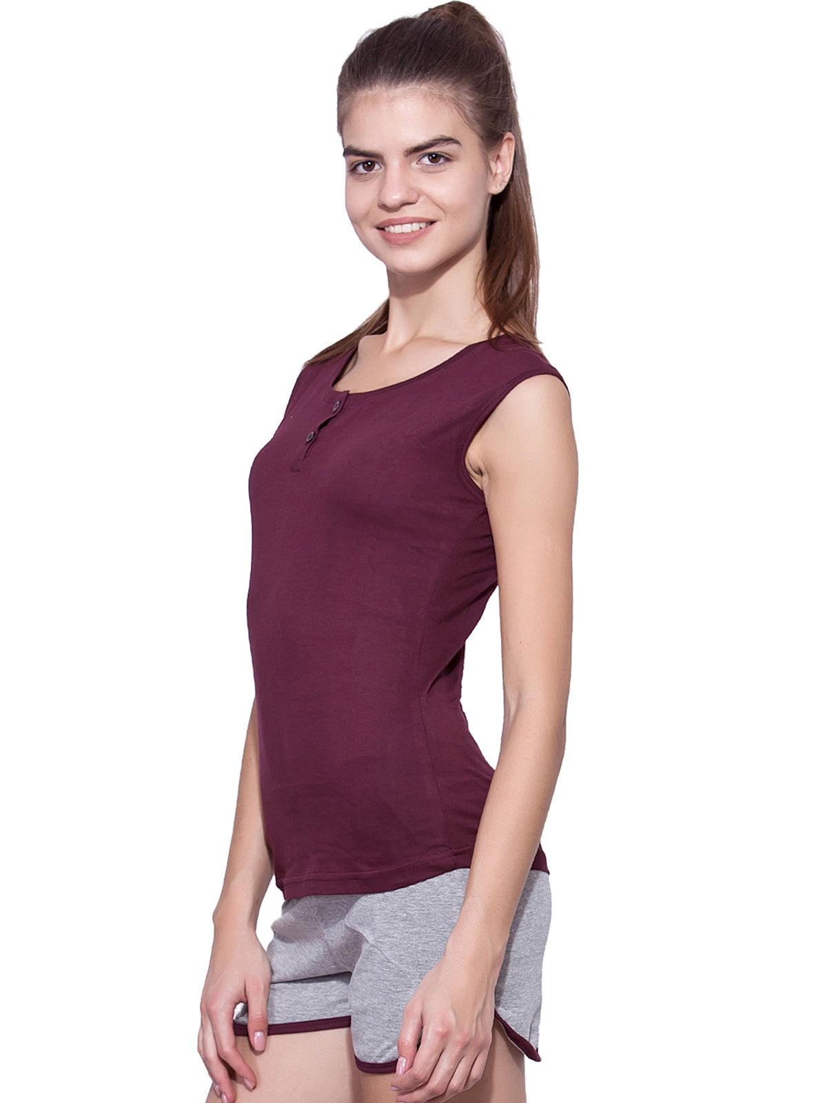 Ap'pulse Women's Sleeveless Henley Tshirt