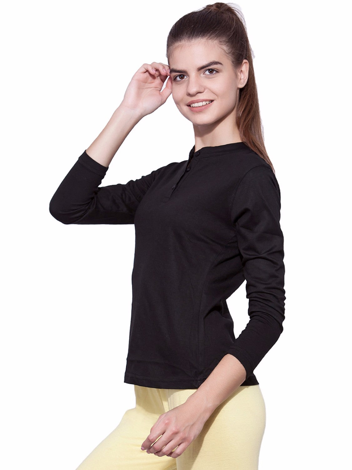 Ap'pulse Women's Long Sleeve Mandarin Polo Tshirt