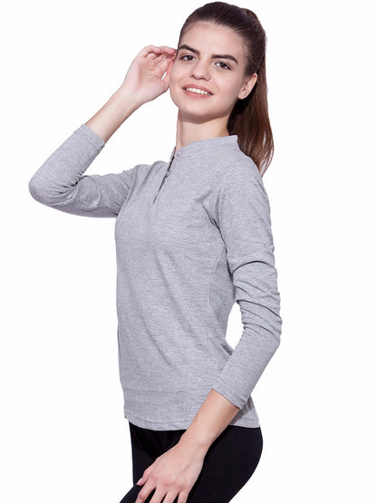 Appulse Women's Long Sleeve Mandarin Polo T-Shirt | Women | Premium Cotton | Activewear | Athleisure