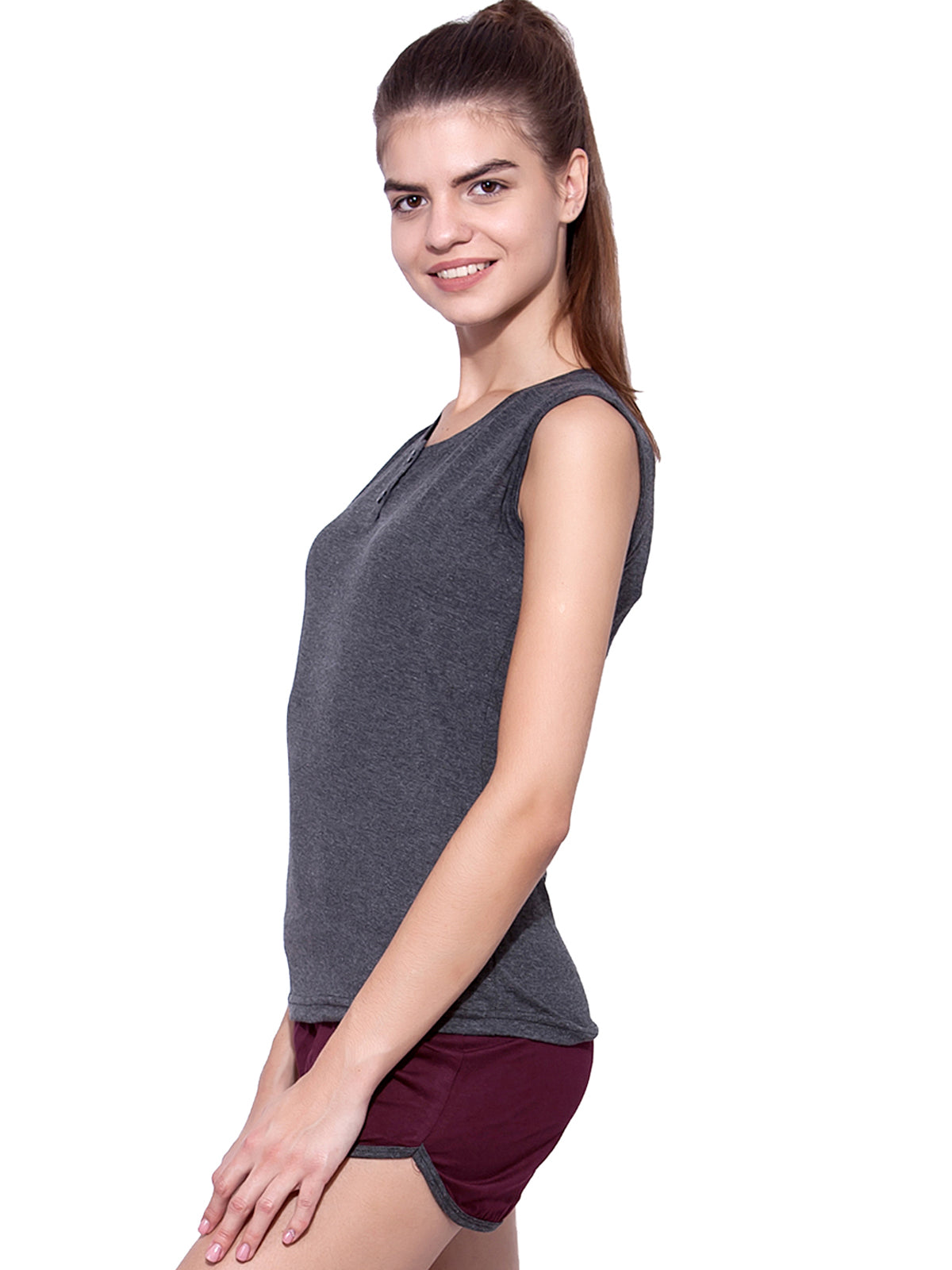 Ap'pulse Women's Sleeveless Henley Tshirt