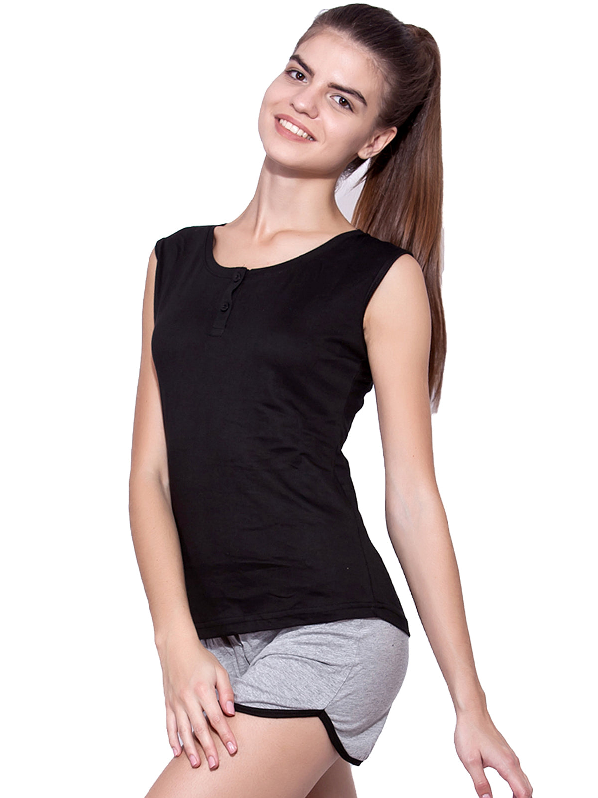 Ap'pulse Women's Sleeveless Henley Tshirt