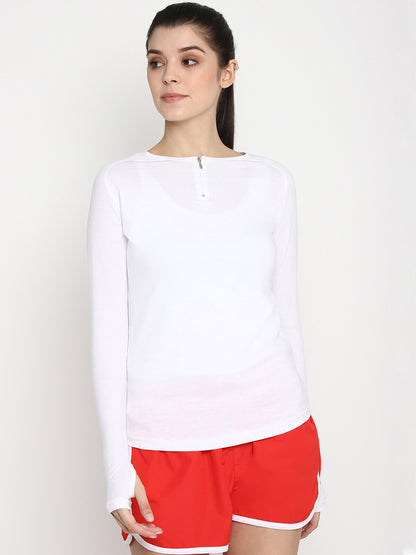 Appulse Women's Round Neck Zipper Long Sleeve T-Shirt | Women | Premium Cotton | Activewear | Athleisure