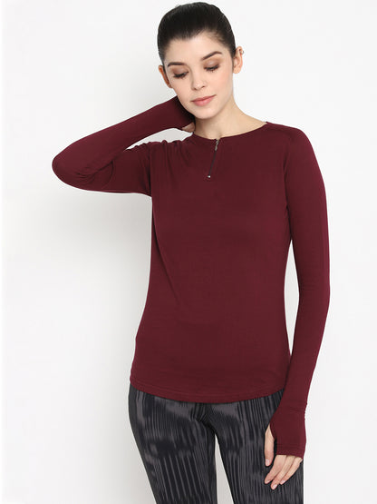 Appulse Women's Round Neck Zipper Long Sleeve T-Shirt | Women | Premium Cotton | Activewear | Athleisure