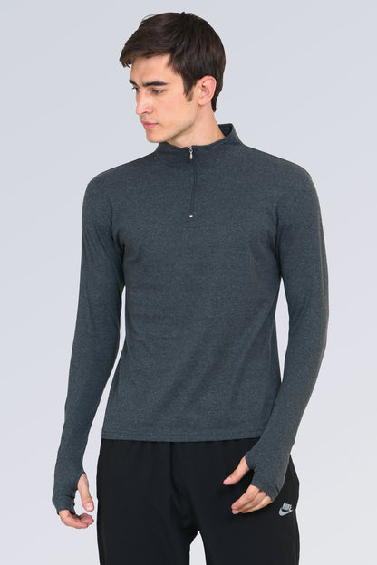 Appulse Men's 1/4 High Neck Zipper Thumb Hole T-Shirt | Men | Premium Cotton | Activewear | Athleisure