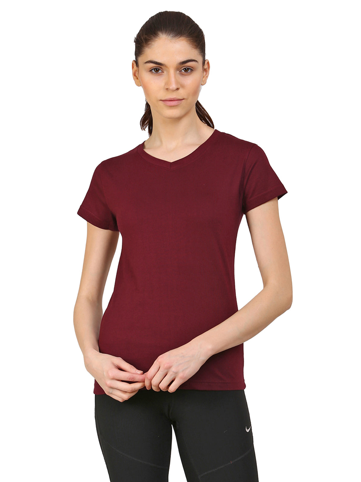 Ap'pulse Women's Short Sleeve V neck Tshirt