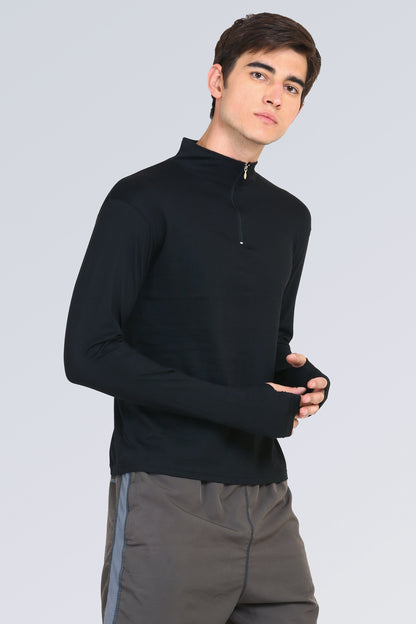 Appulse Men's 1/4 High Neck Zipper Thumb Hole T-Shirt | Men | Premium Cotton | Activewear | Athleisure