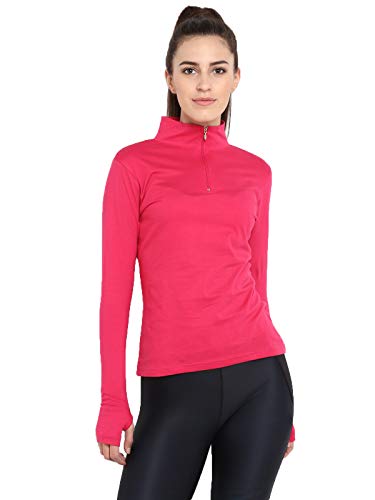 Ap'pulse Women's Long Sleeve Thumbopen 1/4 Zip Hi Neck Tshirt