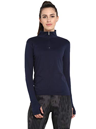 Ap'pulse Women's Long Sleeve Thumbopen 1/4 Zip Hi Neck Tshirt
