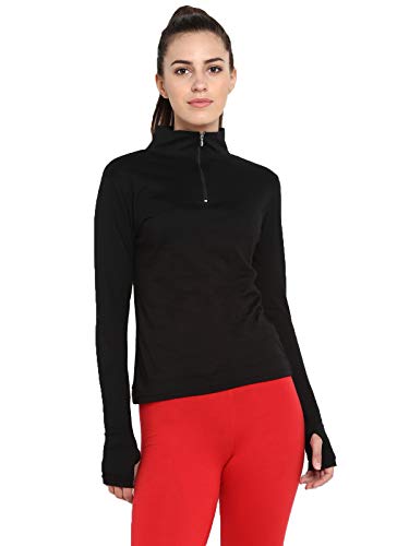 Ap'pulse Women's Long Sleeve Thumbopen 1/4 Zip Hi Neck Tshirt