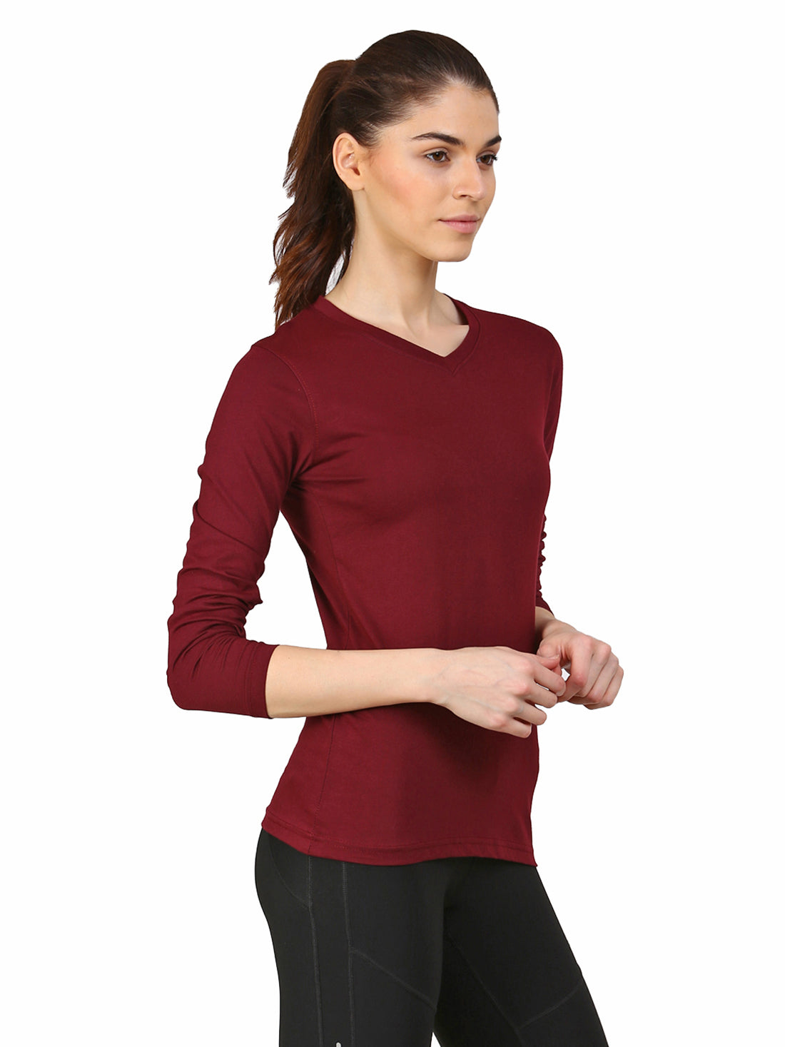 Ap'pulse Women's Long Sleeve V neck Tshirt