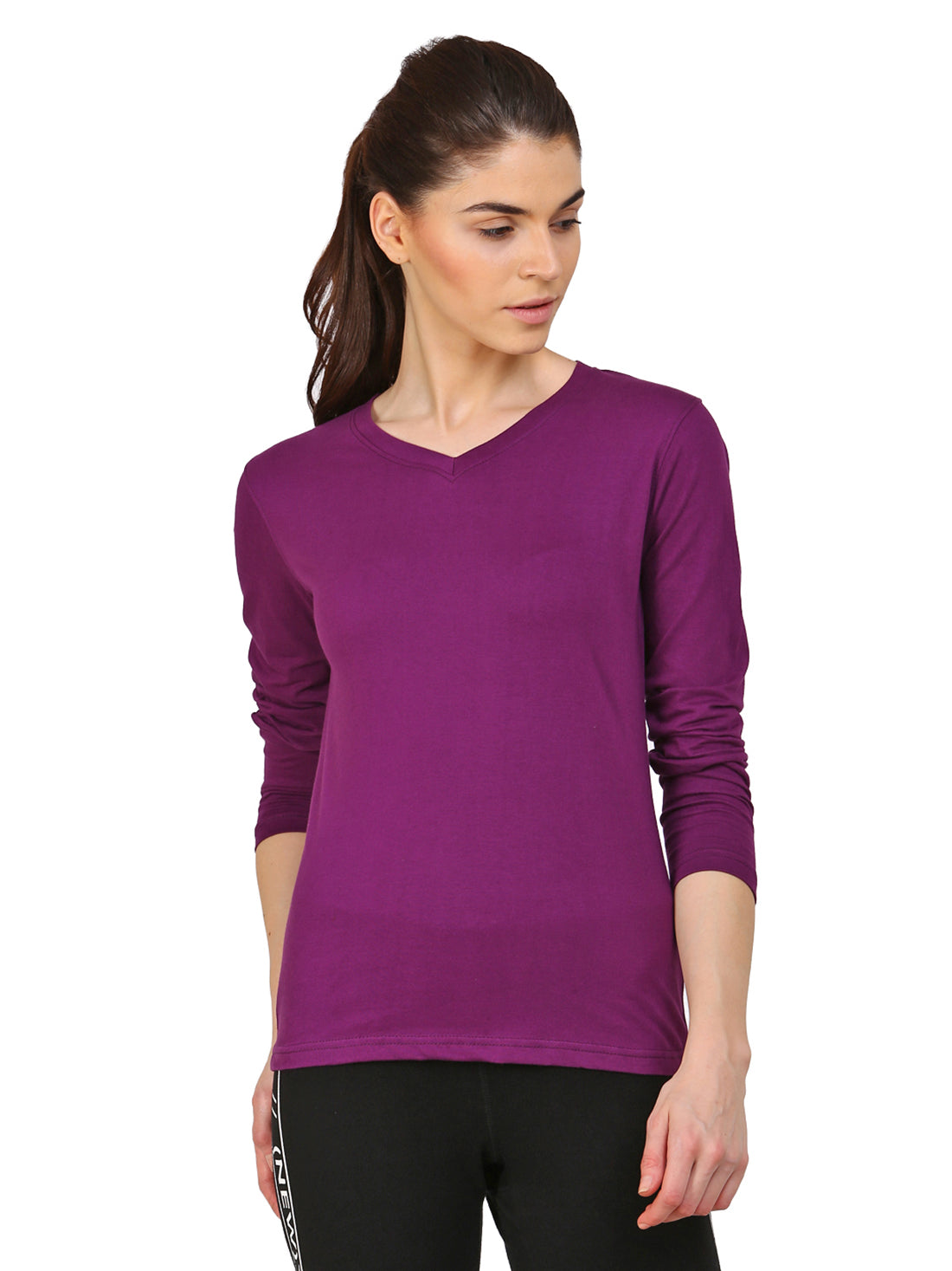 Ap'pulse Women's Long Sleeve V neck Tshirt