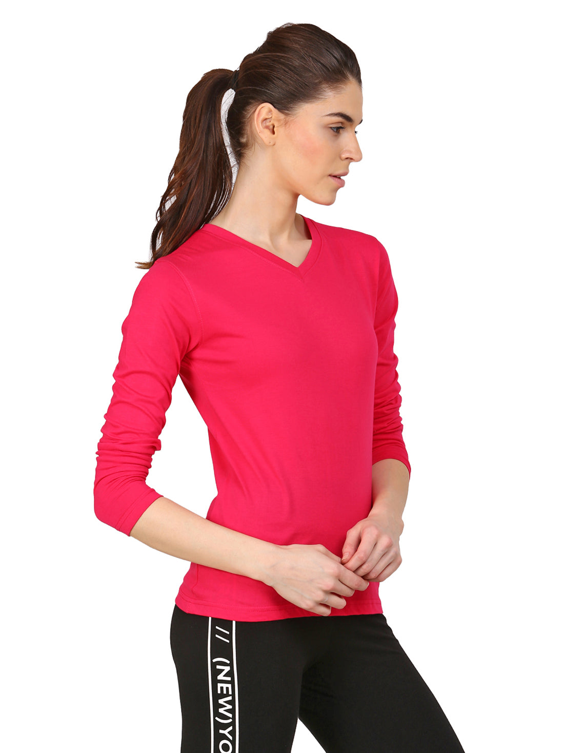 Ap'pulse Women's Long Sleeve V neck Tshirt