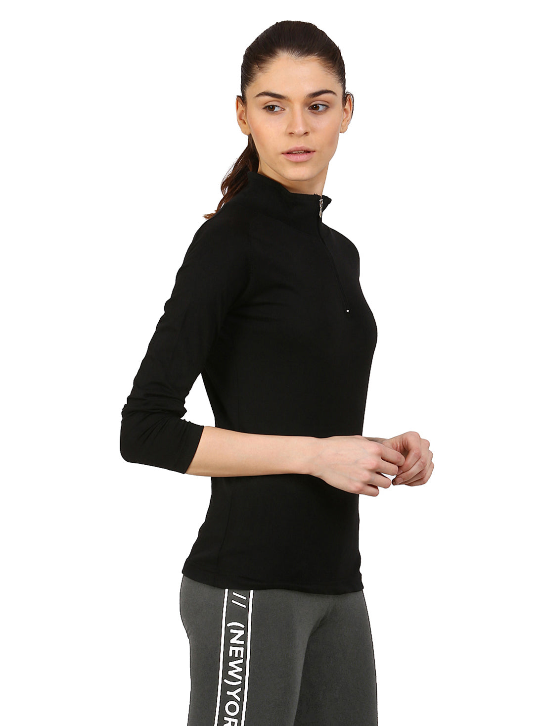 Ap'pulse Women's 1/4 Zip Hineck Raglan Tshirt