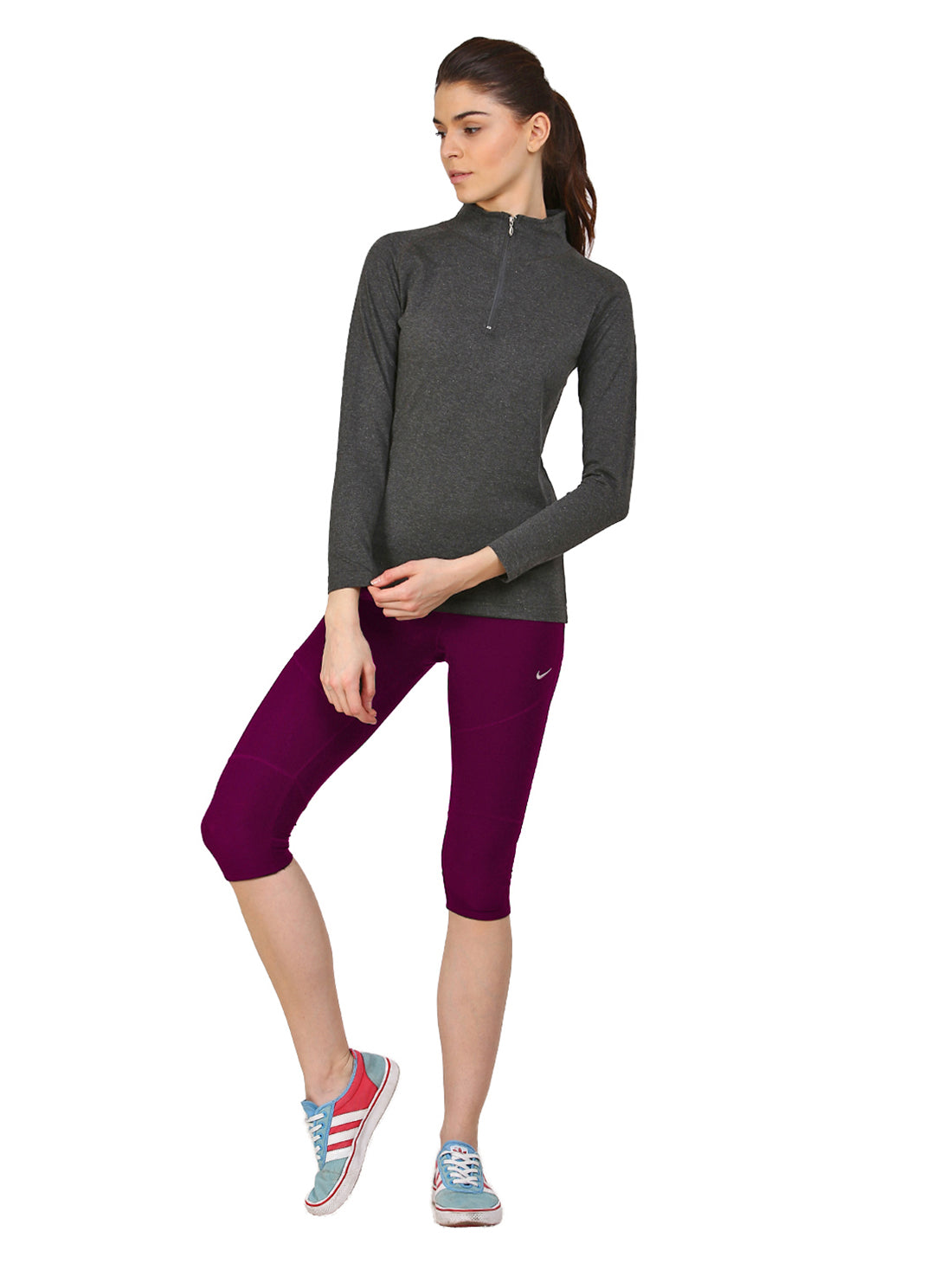 Ap'pulse Women's 1/4 Zip Hineck Raglan Tshirt