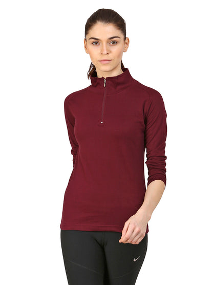 Appulse Women's 1/4 Zip High Neck Raglan T-Shirt | Women | Premium Cotton | Activewear | Athleisure