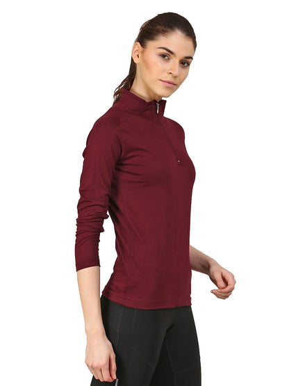 Appulse Women's 1/4 Zip High Neck Raglan T-Shirt | Women | Premium Cotton | Activewear | Athleisure
