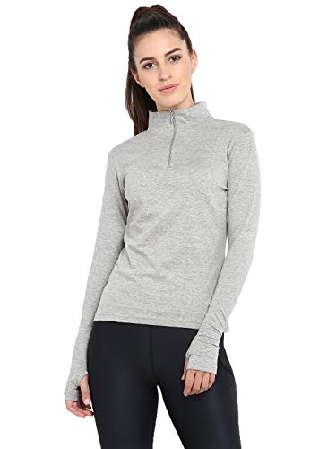 Ap'pulse Women's Long Sleeve Thumbopen 1/4 Zip Hi Neck Tshirt