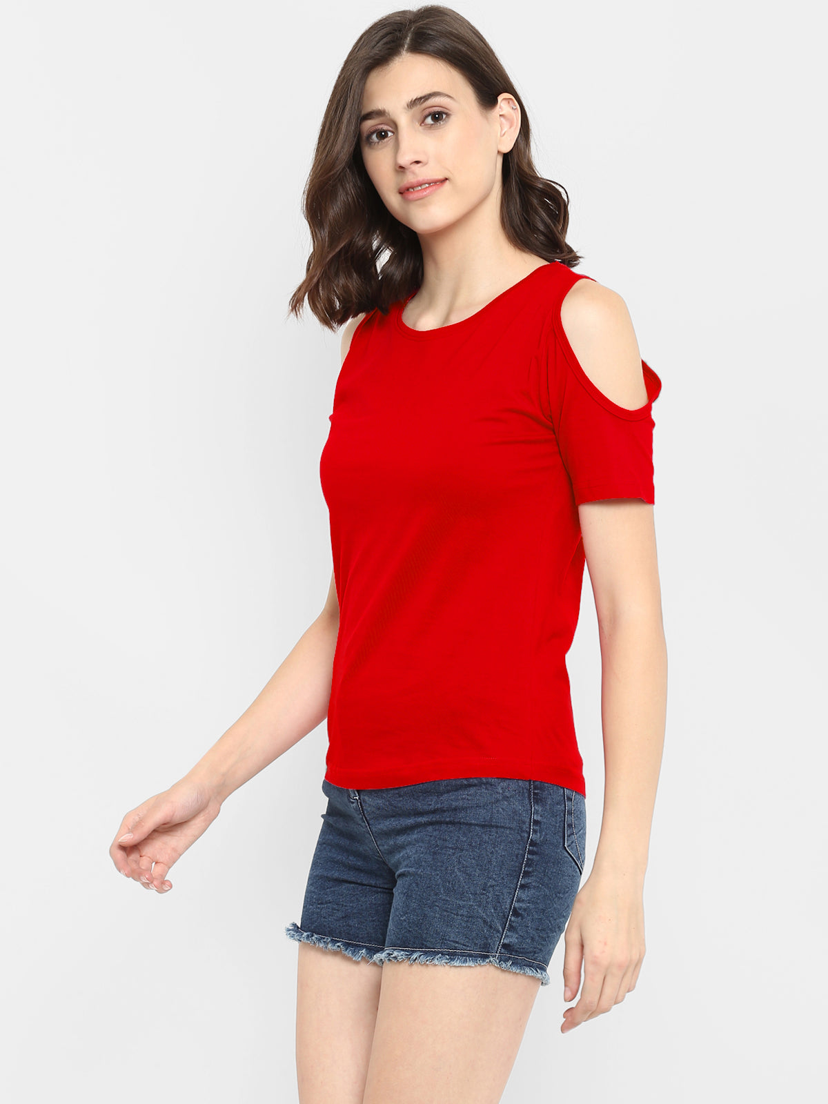 Ap'pulse Women's Round Neck Cold Shoulder Tshirt