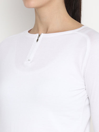 Appulse Women's Round Neck Zipper Long Sleeve T-Shirt | Women | Premium Cotton | Activewear | Athleisure
