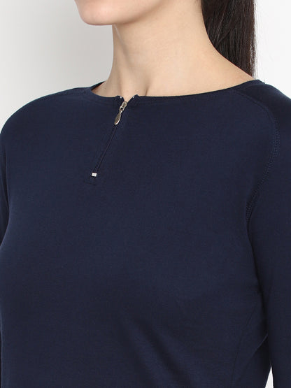 Appulse Women's Round Neck Zipper Long Sleeve T-Shirt | Women | Premium Cotton | Activewear | Athleisure