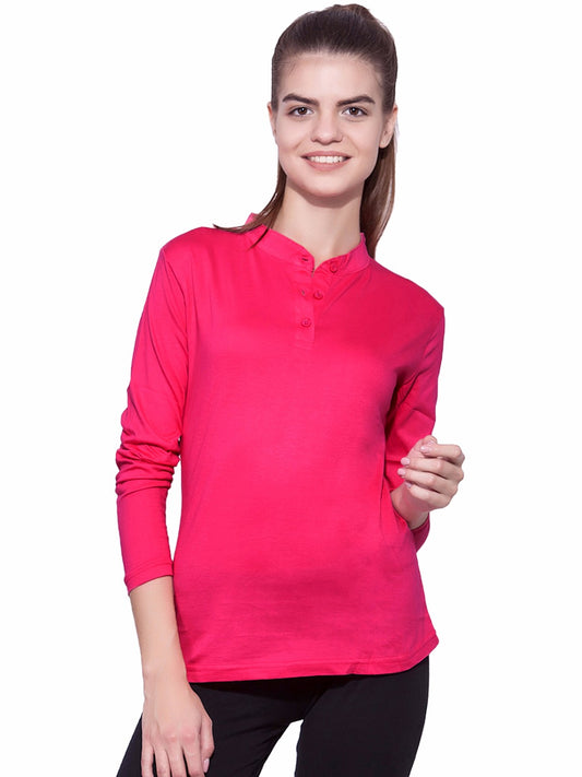 Ap'pulse Women's Long Sleeve Mandarin Polo Tshirt