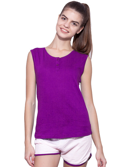 Appulse Women's Sleeveless Henley T-Shirt | Women | Premium Cotton | Activewear | Athleisure
