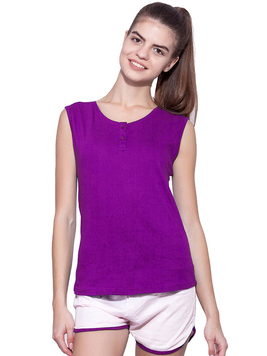 Ap'pulse Women's Sleeveless Henley Tshirt