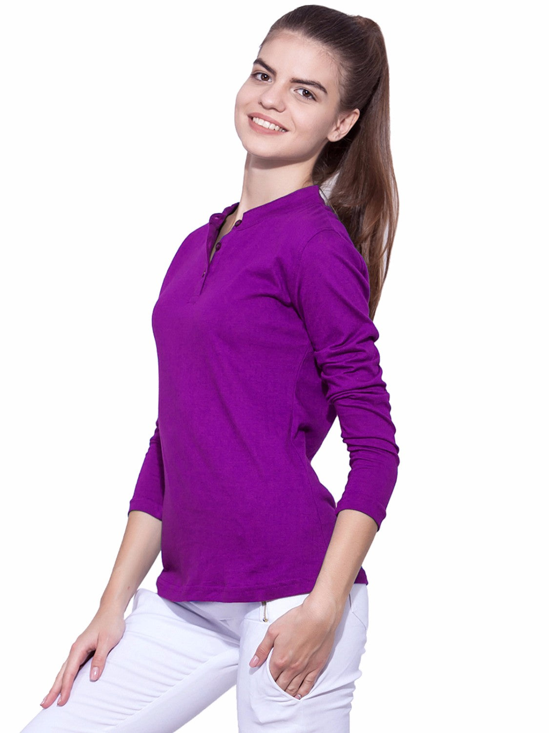 Ap'pulse Women's Long Sleeve Mandarin Polo Tshirt