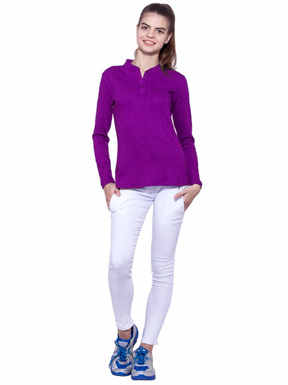 Appulse Women's Long Sleeve Mandarin Polo T-Shirt | Women | Premium Cotton | Activewear | Athleisure