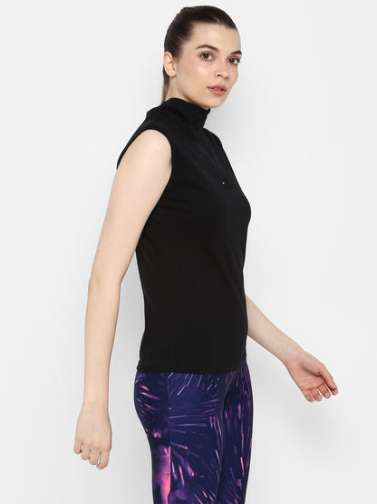 Appulse Women's Sleeveless 1/4 Zip Hi Neck T-Shirt | Women | Premium Cotton | Activewear | Athleisure