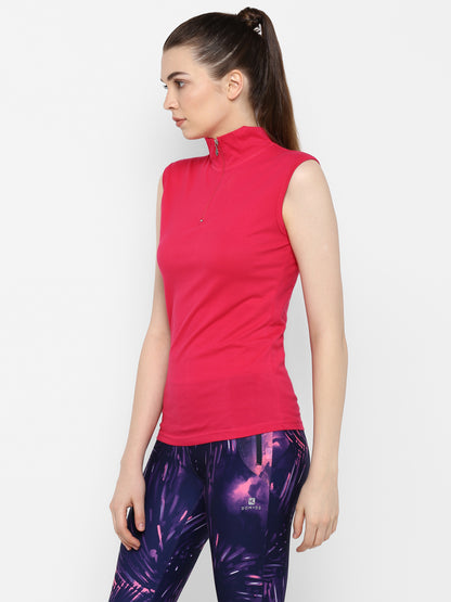 Appulse Women's Sleeveless 1/4 Zip Hi Neck T-Shirt | Women | Premium Cotton | Activewear | Athleisure