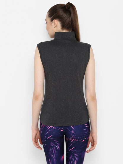 Appulse Women's Sleeveless 1/4 Zip Hi Neck T-Shirt | Women | Premium Cotton | Activewear | Athleisure