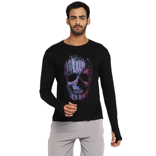 Ap'pulse Men's Printed Long Sleeve Thumbopen Round Neck Tshirt