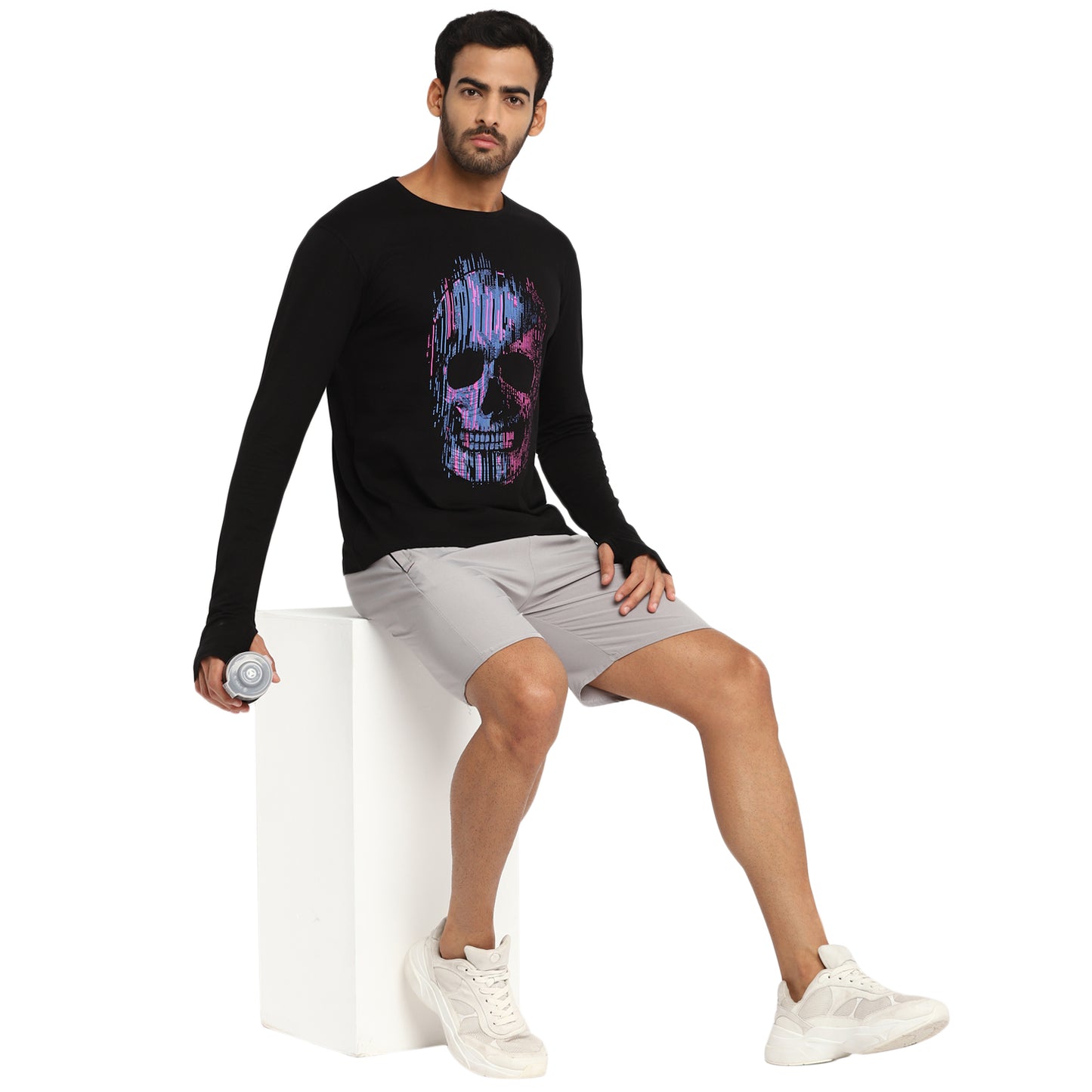 Ap'pulse Men's Printed Long Sleeve Thumbopen Round Neck Tshirt