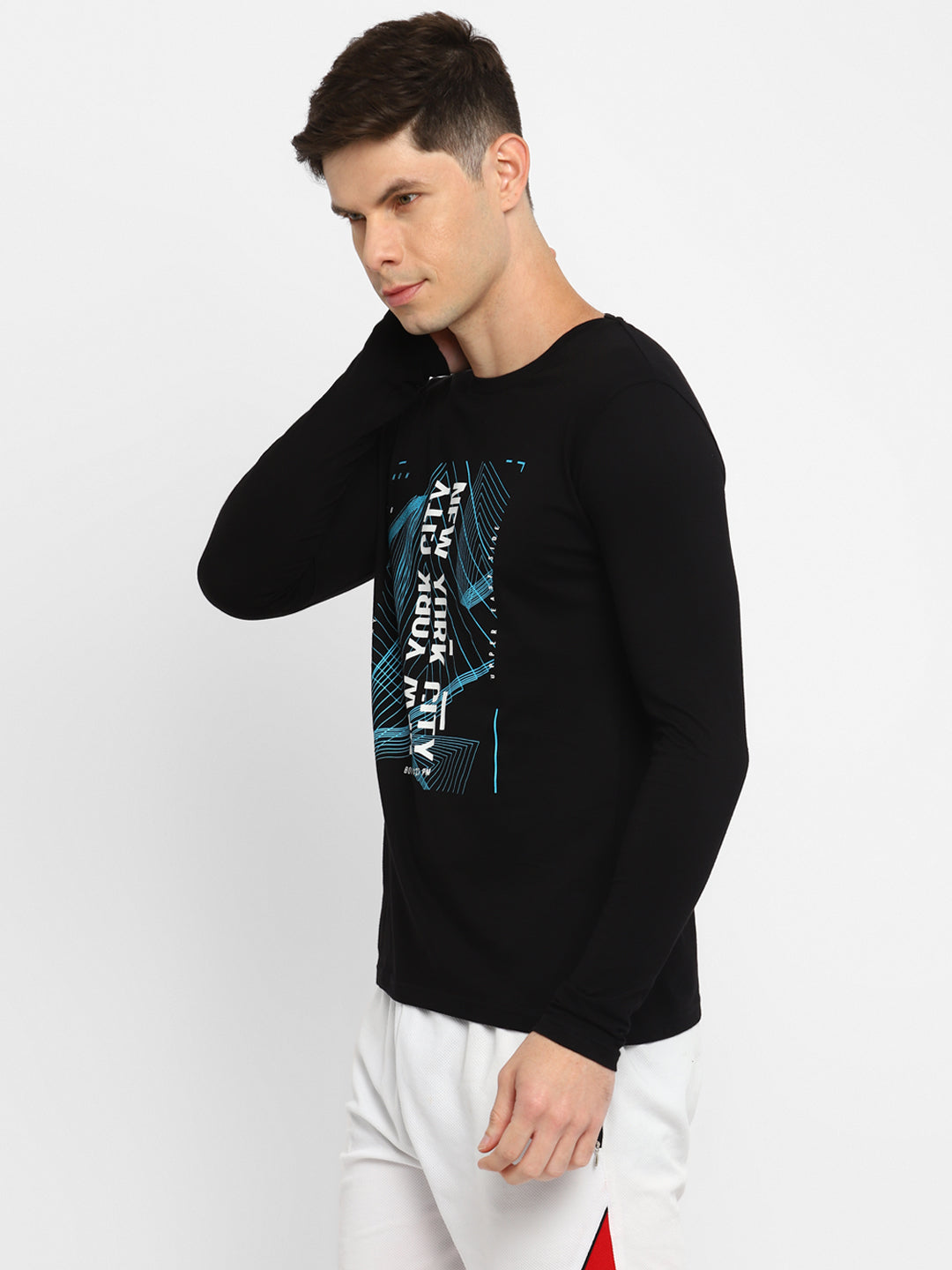 Ap'pulse Men's Round Neck Long Sleeve Printed Tshirt