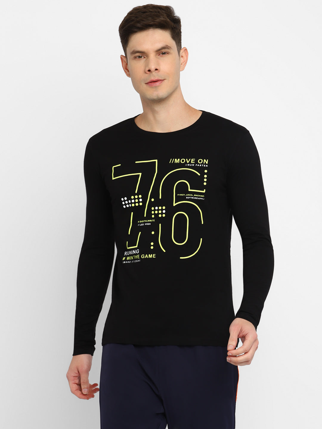 Ap'pulse Men's Round Neck Long Sleeve Printed Tshirt