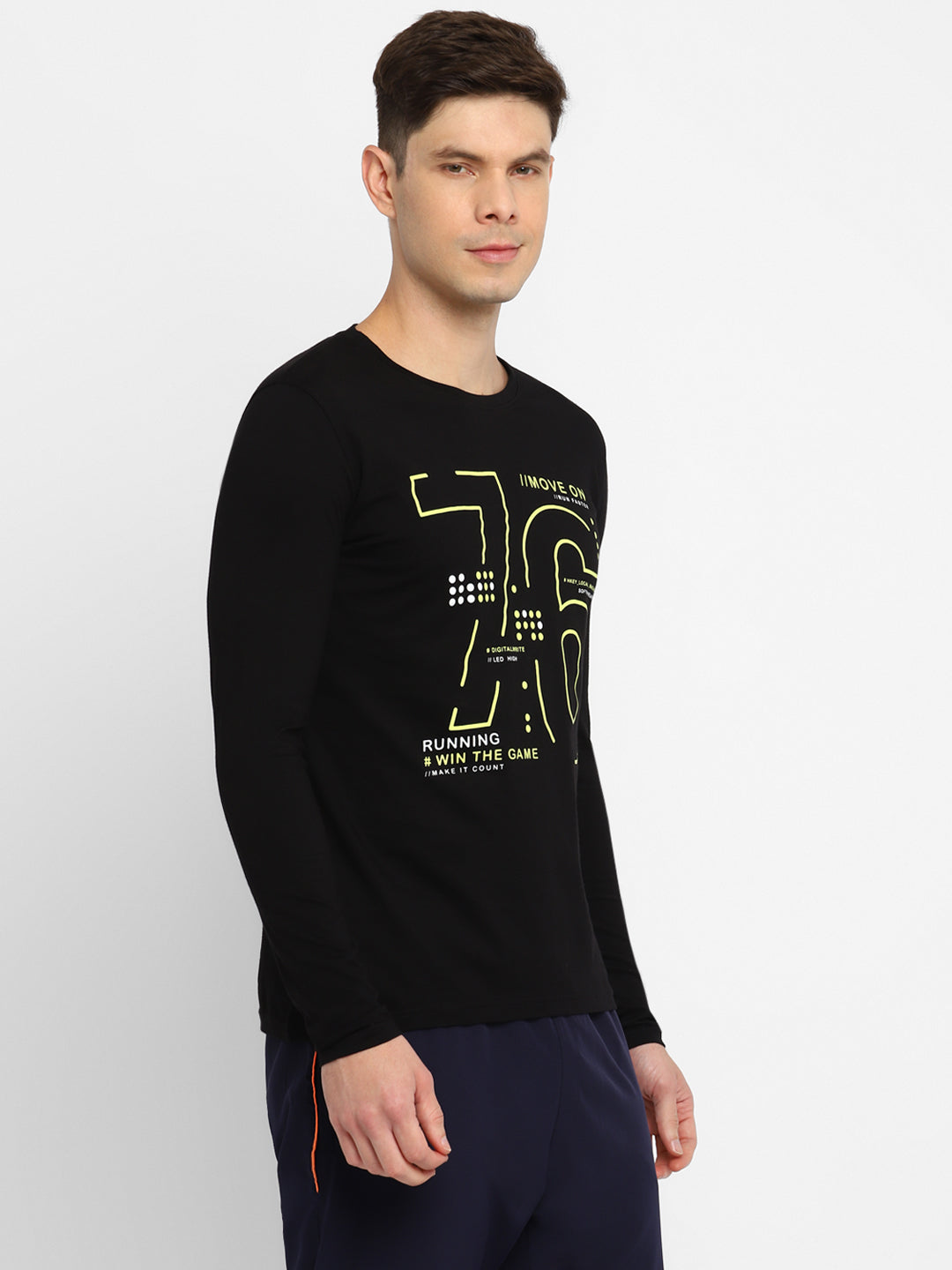 Ap'pulse Men's Round Neck Long Sleeve Printed Tshirt