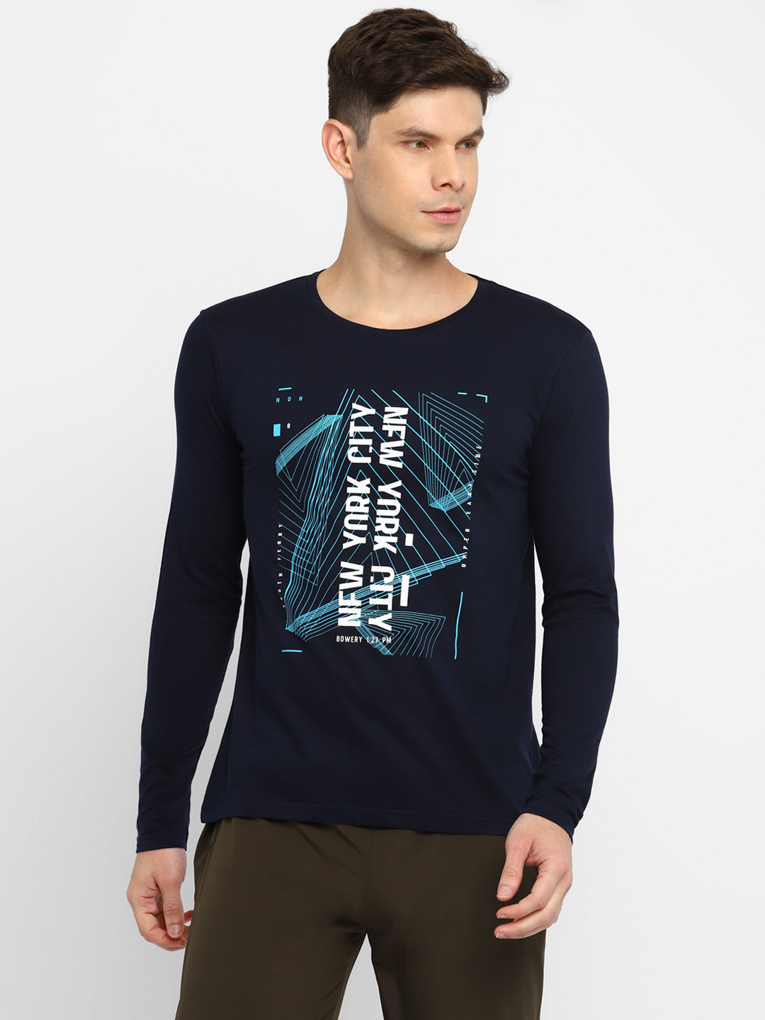 Ap'pulse Men's Round Neck Long Sleeve Printed Tshirt